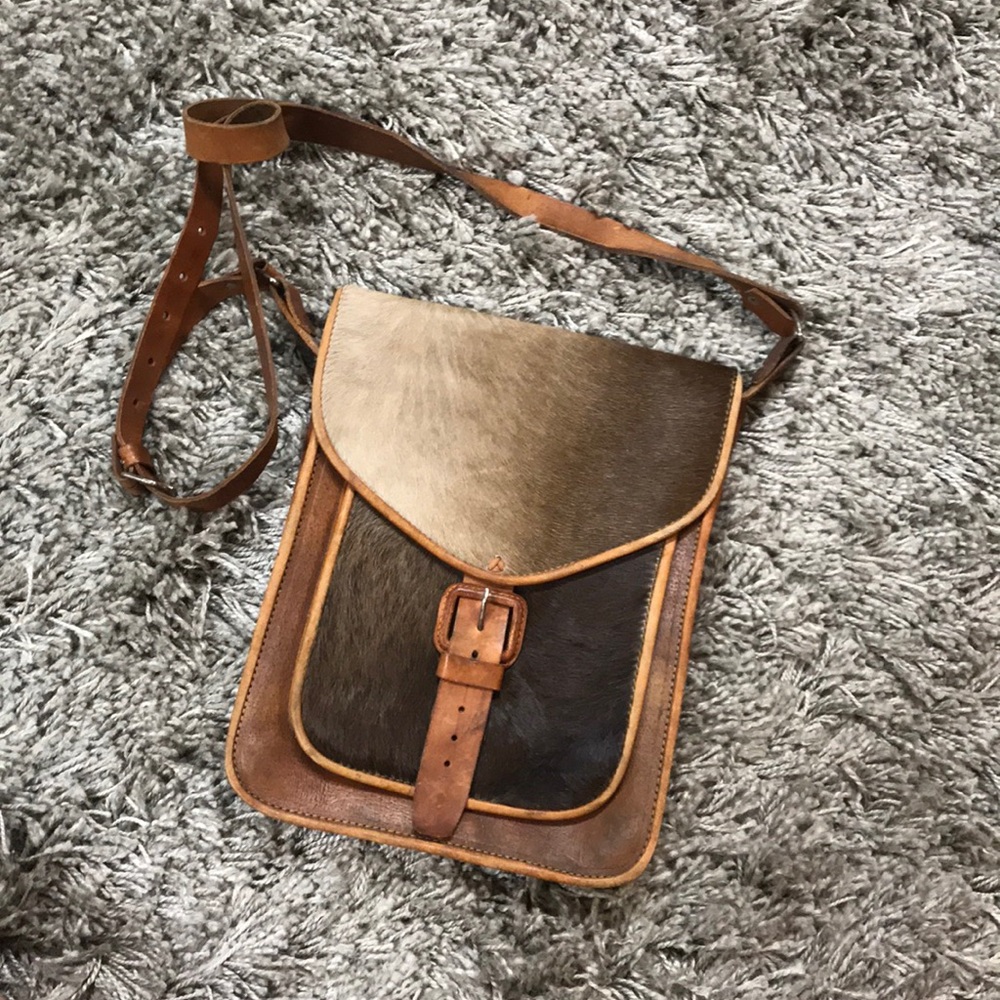 Handmade cowhide leather crossbody messenger bag